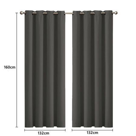 2x Blockout Curtains Panels 3 Layers Charcoal