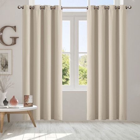 2x Blockout Curtains Panels 3 Layers Beige