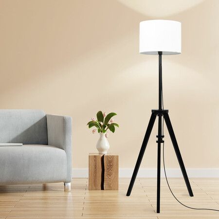 Wooden Floor Lamp Modern Tripod Black