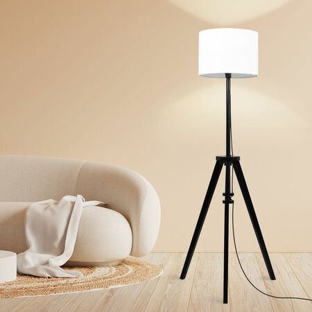 Wooden Floor Lamp Modern Tripod Black