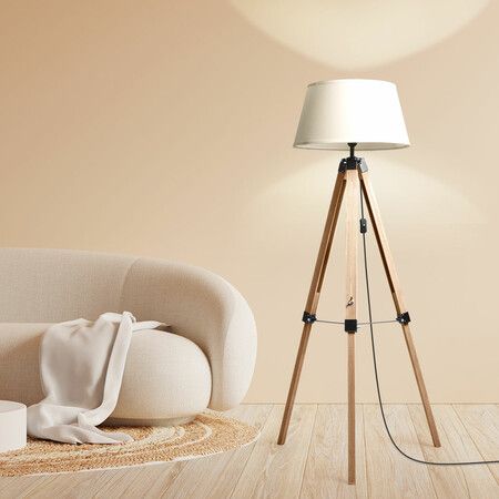 Tripod Wooden Floor Lamp Shaded Natural