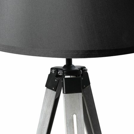 Tripod Wooden Floor Lamp Shaded Grey