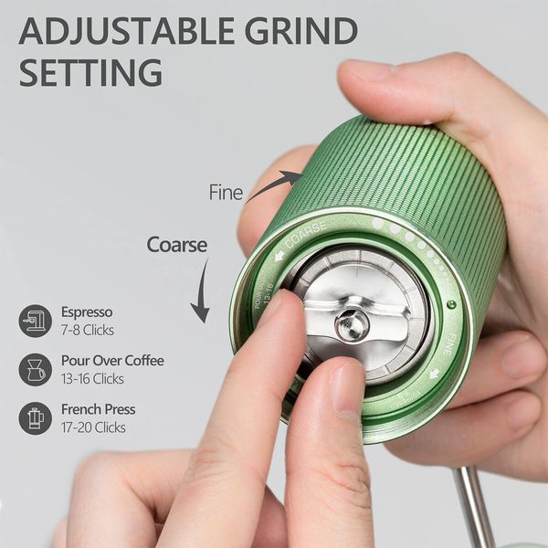 Chestnut C3S Manual Coffee Grinder,Stainless Steel S2C Conical Burr Coffee Grinder,Hand Coffee Grinder with Foldable Handle,Adjustable Grind Setting,Green