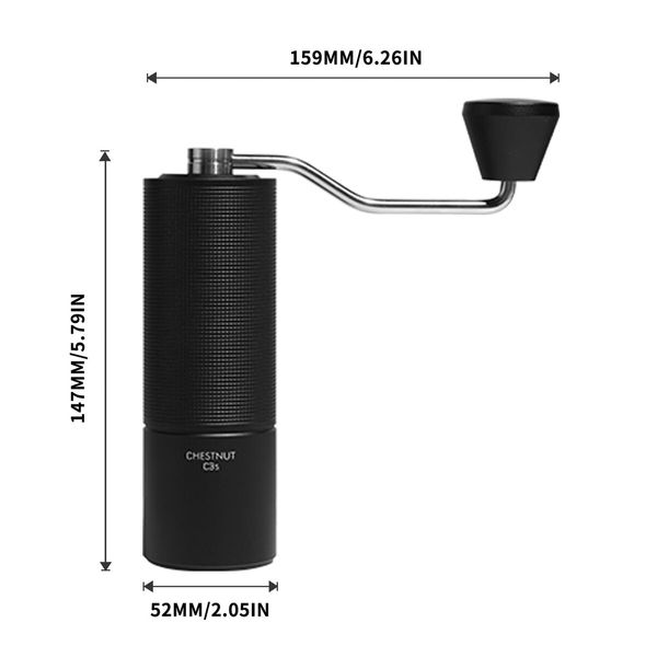 Chestnut C3S Manual Coffee Grinder,Stainless Steel S2C Conical Burr Coffee Grinder,Hand Coffee Grinder with Foldable Handle,Adjustable Grind Setting for Travel/Camping/Home,Black