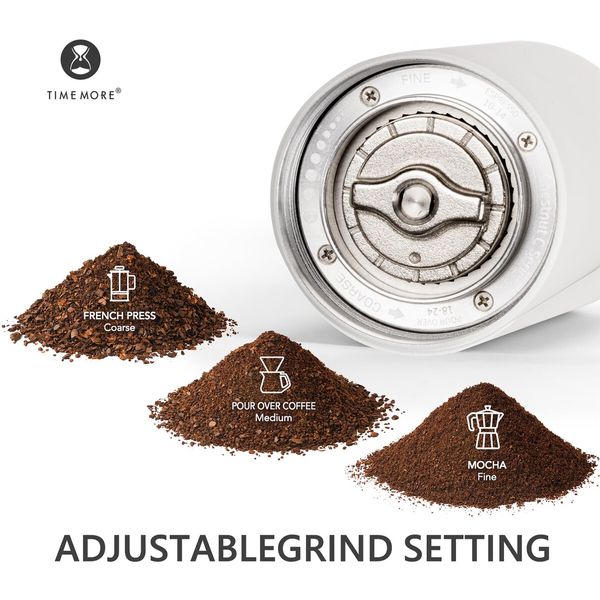 Coffee Grinder,Chestnut C2S Manual Coffee Grinder Stainless Steel S2C Conical Burr Coffee Grinder,Capacity 25g Hand Coffee Bean Grinder,Double Bearing Positioning,White