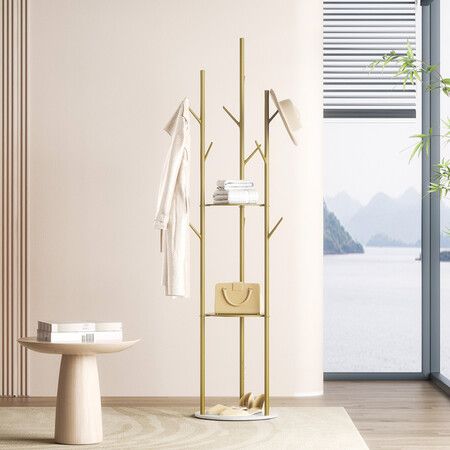 Coat Rack Clothes Stand 8 Hook Organizer Gold