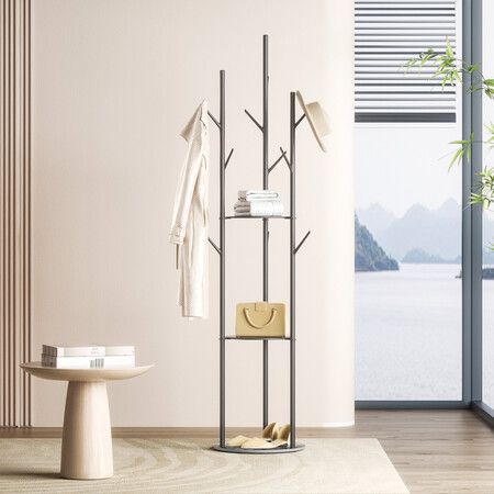 Coat Rack Clothes Stand 8 Hook Organizer Black