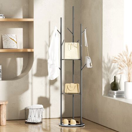 Coat Rack Clothes Stand 8 Hook Organizer Black