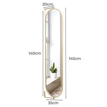 360 Swivel Wall Mirrors 140cm x35cm Oval Shape Gold Frame