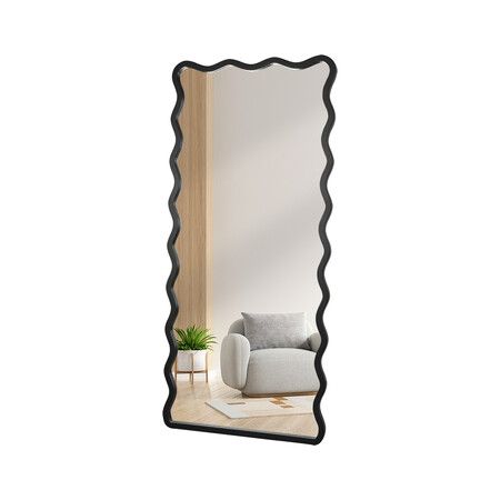 Full Length Floor Mirror 170cm x 70cm Black Wavy Steel Framed Retangular