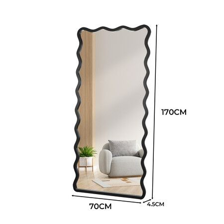 Full Length Floor Mirror 170cm x 70cm Black Wavy Steel Framed Retangular