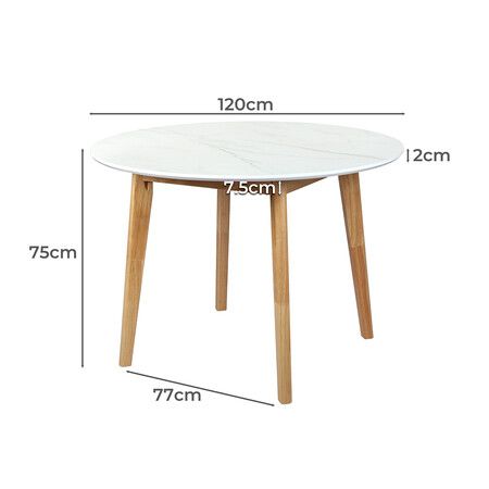 Dining Table Round Rubberwood Base 120cm White 120 CM