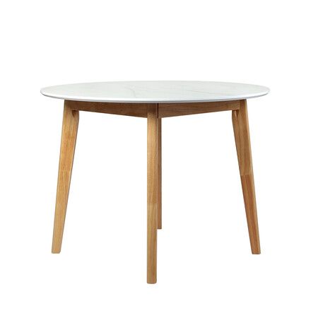 Dining Table Round Rubberwood Base 100cm White 100 CM