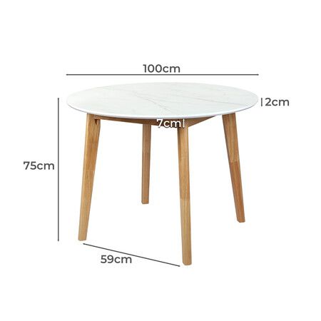 Dining Table Round Rubberwood Base 100cm White 100 CM