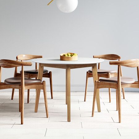 Dining Table Round Rubberwood Base 100cm White 100 CM