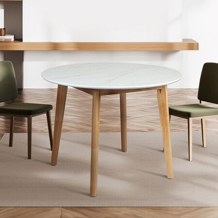 Dining Table Round Rubberwood Base 100cm White 100 CM