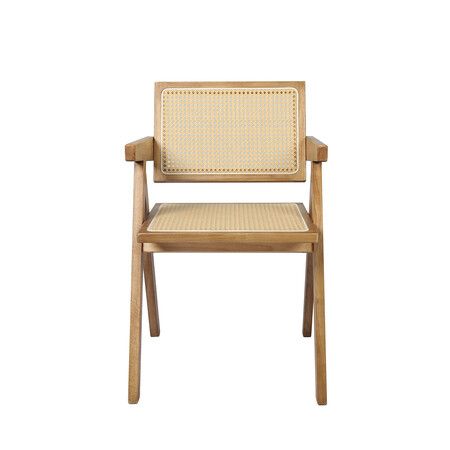 2x Dining Chair Solid Wood Rattan Natural