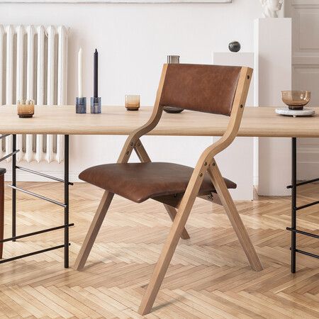 2x Dining Chairs Foldable PU Brown