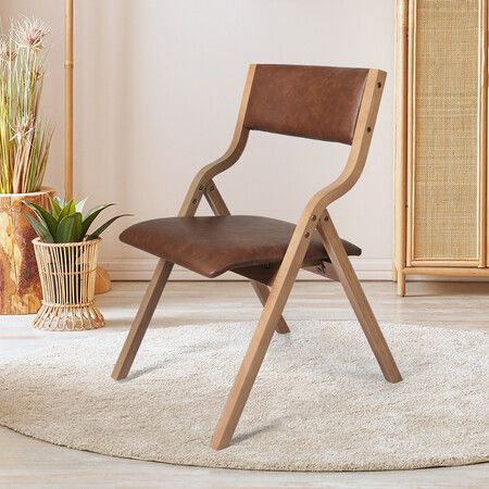 2x Dining Chairs Foldable PU Brown