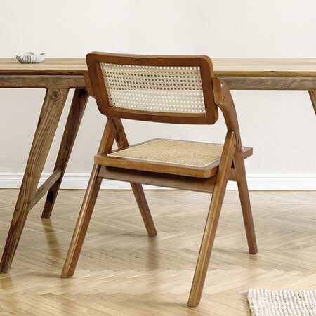 2X Foldable Rattan Dining Chairs Walnut