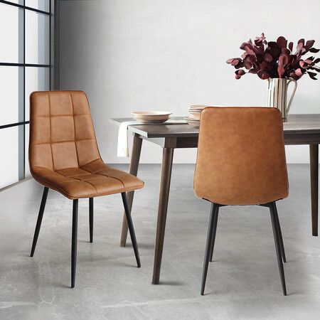 4x Dining Chairs Kitchen Chair Brown Faux Leather