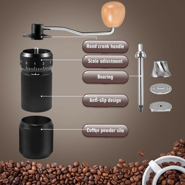 Manual Coffee Grinder,6 Star Conical Burr Coffee Grinder with 25g Capacity,CNC Stainless Steel Espresso Grinder with 55 Grind Settings,For Espresso,French Press,Pour Over (Black)