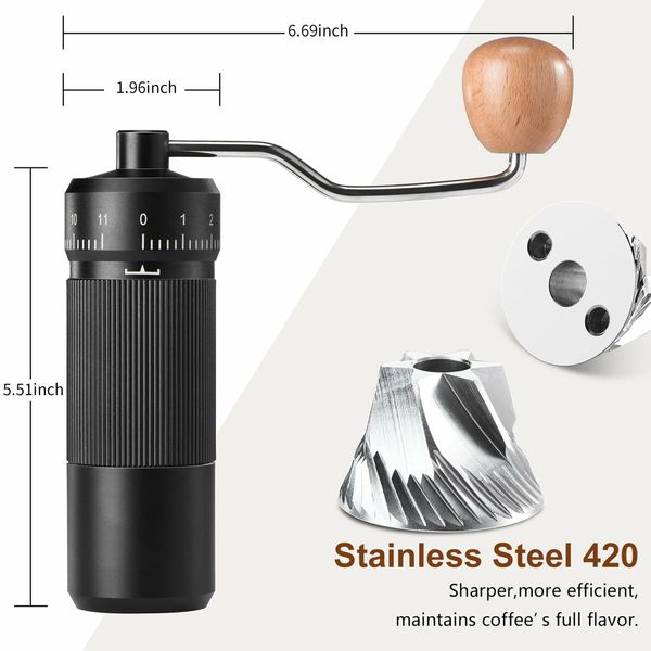 Manual Coffee Grinder,6 Star Conical Burr Coffee Grinder with 25g Capacity,CNC Stainless Steel Espresso Grinder with 55 Grind Settings,For Espresso,French Press,Pour Over (Black)