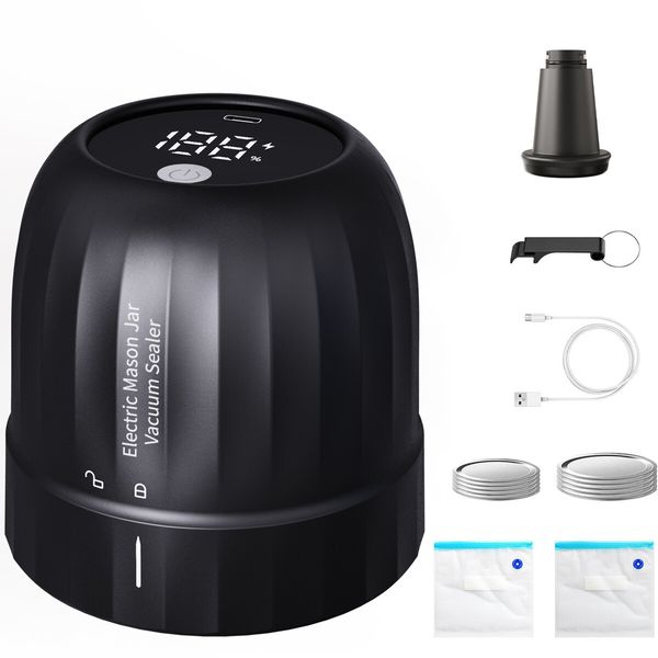 Portable Electric Mason Jar Vacuum Sealer Automatic Air Pump USB Rechargeable For Food Storage Color Black