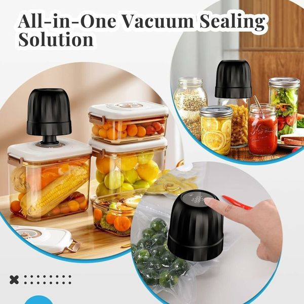 Portable Electric Mason Jar Vacuum Sealer Automatic Air Pump USB Rechargeable For Food Storage Color Black