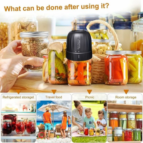 Portable Electric Mason Jar Vacuum Sealer Automatic Air Pump USB Rechargeable For Food Storage Color Black