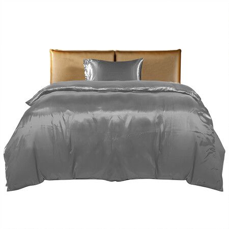 Silky Satin Quilt Cover Set Bedspread Dark Grey Single