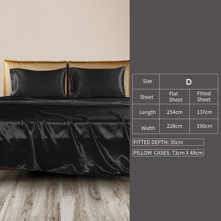 Silky Satin Sheets Fitted Double Black