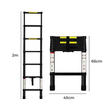 Multipurpose Aluminium Ladder Telescopic 2M Black 2 Meter