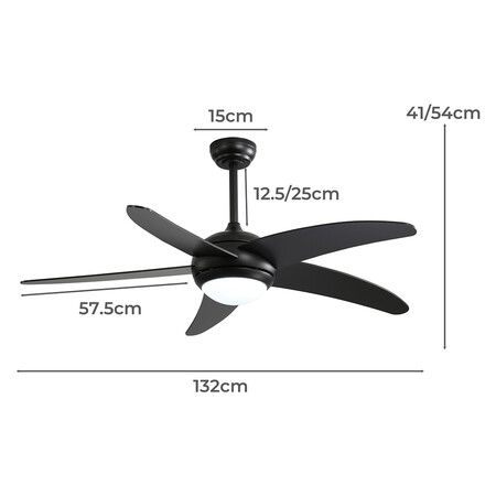 52'' Ceiling Fan LED Light DC Black