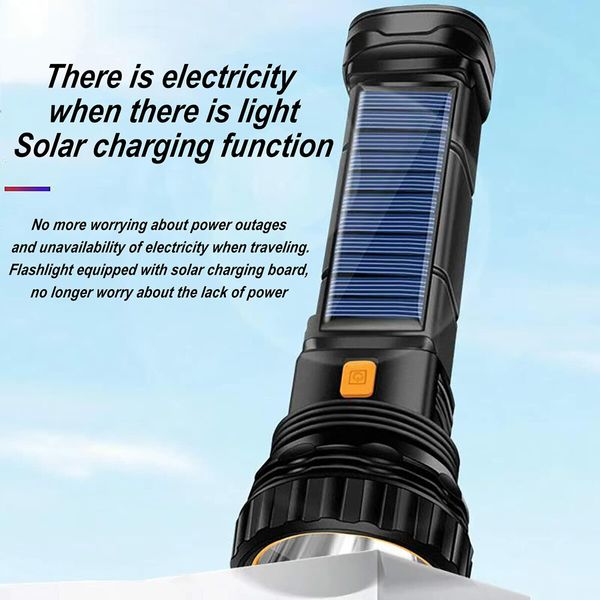 Solar Rechargeable Multi Function 1000 Lumens LED Flashlight,with Emergency Strobe Light and 1200 Mah Battery,Emergency Power Supply and USB Charging Cable,Fast Charging (1PC)