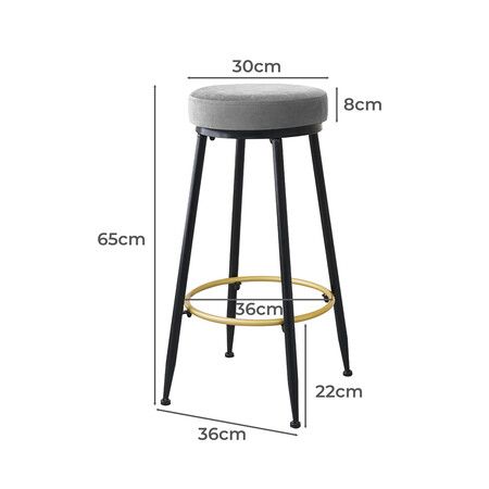 2x Bar Stools Barstools Velvet Grey