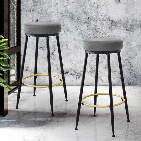 2x Bar Stools Barstools Velvet Grey