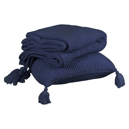 Knitting Throw Blanket Cushion Navy