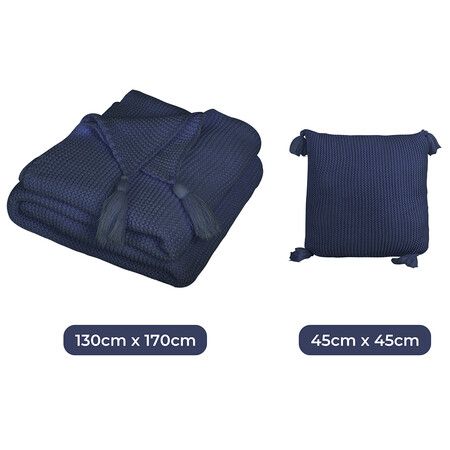 Knitting Throw Blanket Cushion Navy