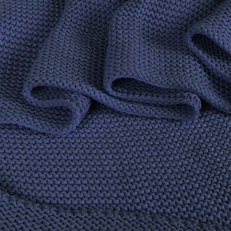 Knitting Throw Blanket Cushion Navy