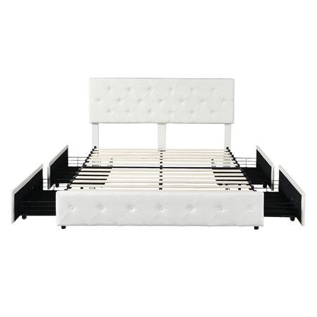 Queen Bed Frame Tufted 4 Drawer