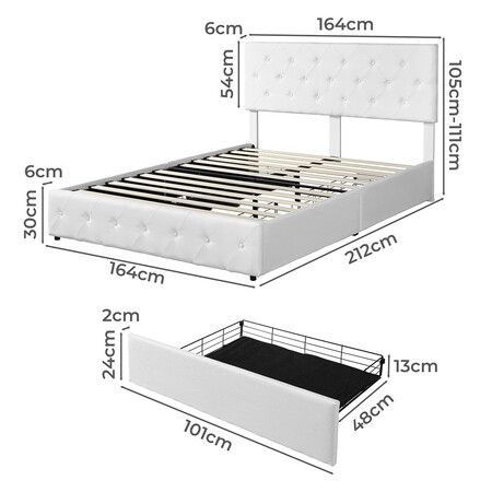 Queen Bed Frame Tufted 4 Drawer