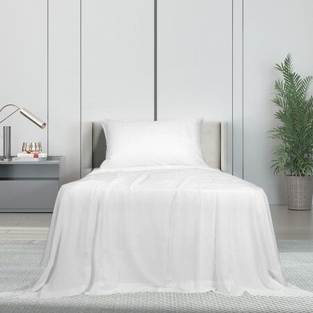 3pcs Sinigle Size 100% Bamboo Bed Sheet Set in White Colour Single