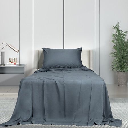 3pcs Sinigle Size 100% Bamboo Bed Sheet Set in Charcoal Colour Single