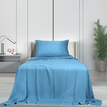 3pcs Sinigle Size 100% Bamboo Bed Sheet Set in Blue Colour Single