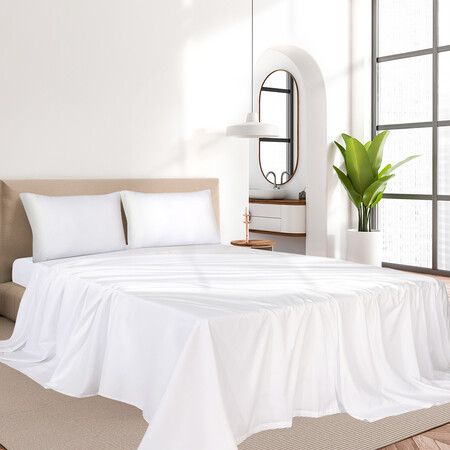 4pcs Queen Size 100% Bamboo Bed Sheet Set in White Colour