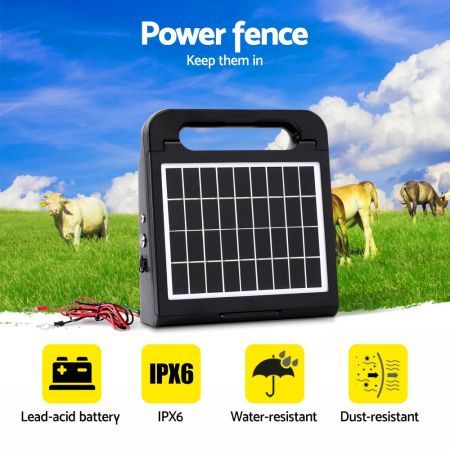 Giantz 5km Electric Fence Energiser Solar Farm 0.3J