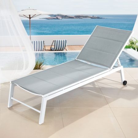 Gardeon Sun Lounger Chaise Lounge Wheels Patio Furniture Outdoor Setting White