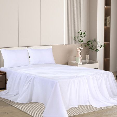 4pcs Double Size 100% Bamboo Bed Sheet Set in White Colour