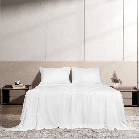 4pcs Double Size 100% Bamboo Bed Sheet Set in White Colour